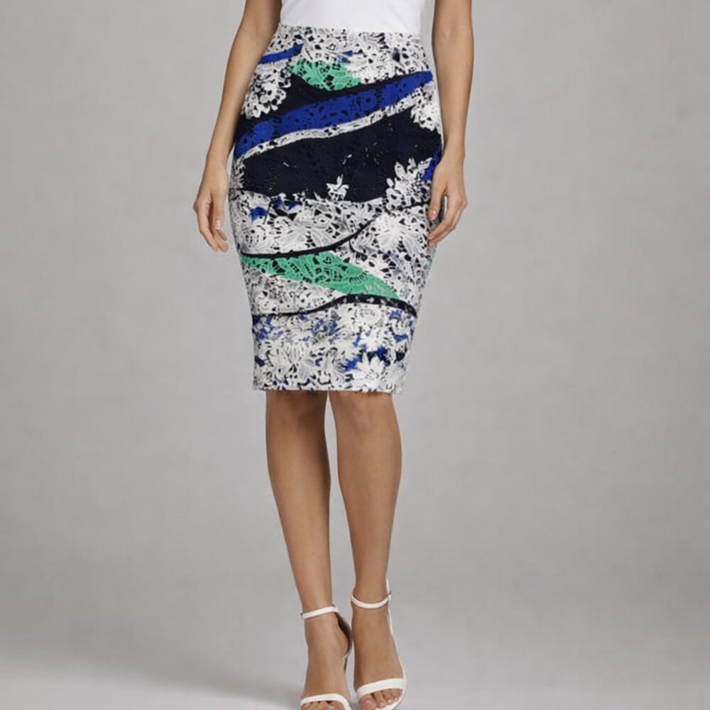 BAR III Pencil Skirt with Textured Floral Lace - Multicolor